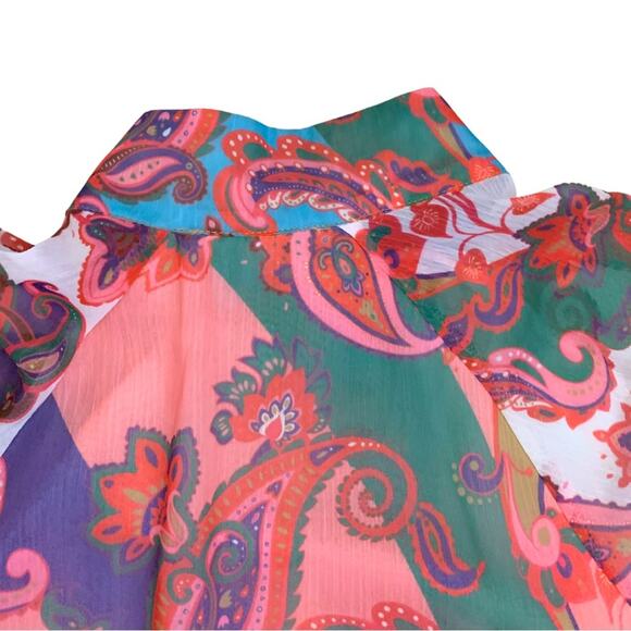 Colorful Pink Paisley Floral Print Long Sleeve Short Dress L’Atiste Small Mini - Picture 12 of 14